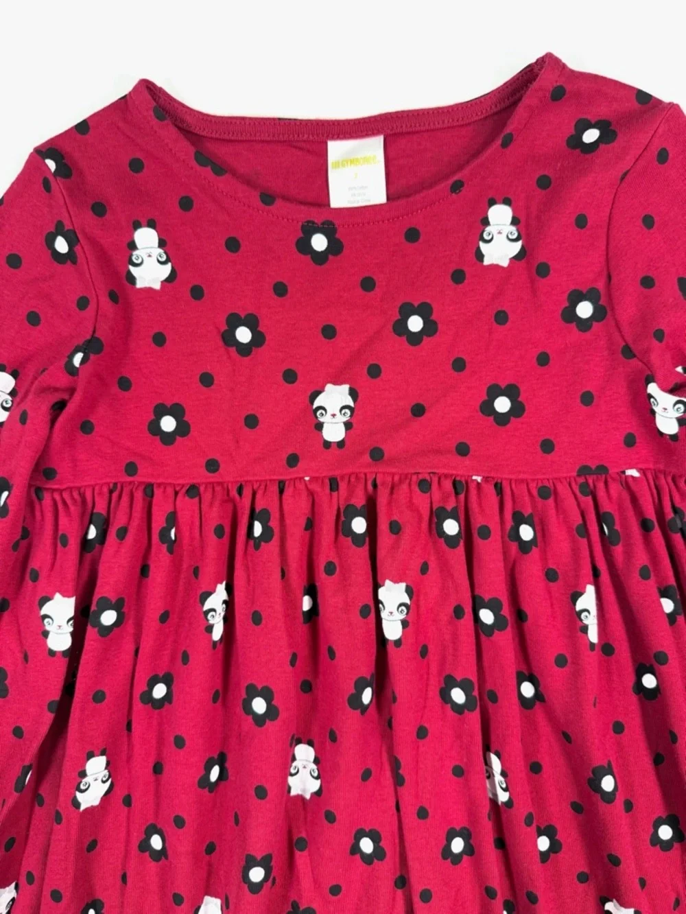 GYMBOREE‎ Girls Floral Panda Dress Size 7 Long Sleeve Cotton Skater Style 2009